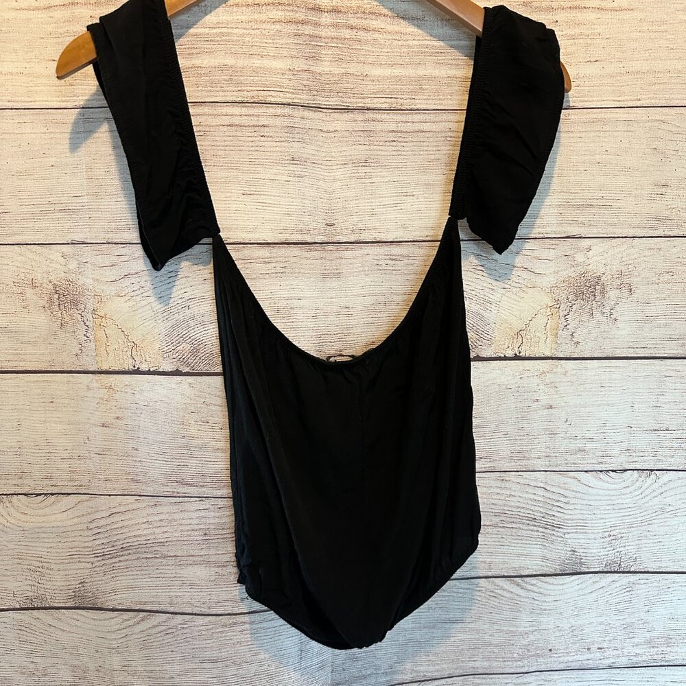 Brandy Melville black crepe top with off the shoulder ruffle cap sleeves OS - Picture 10 of 12